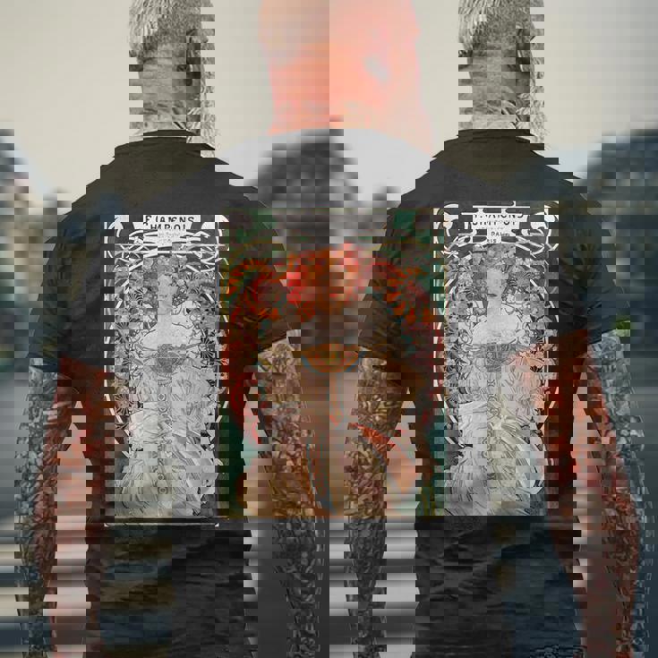 F Champenois Imprimeur-Editeur By Alphonse Mucha メンズTシャツ バックプリント 高齢者への贈り物