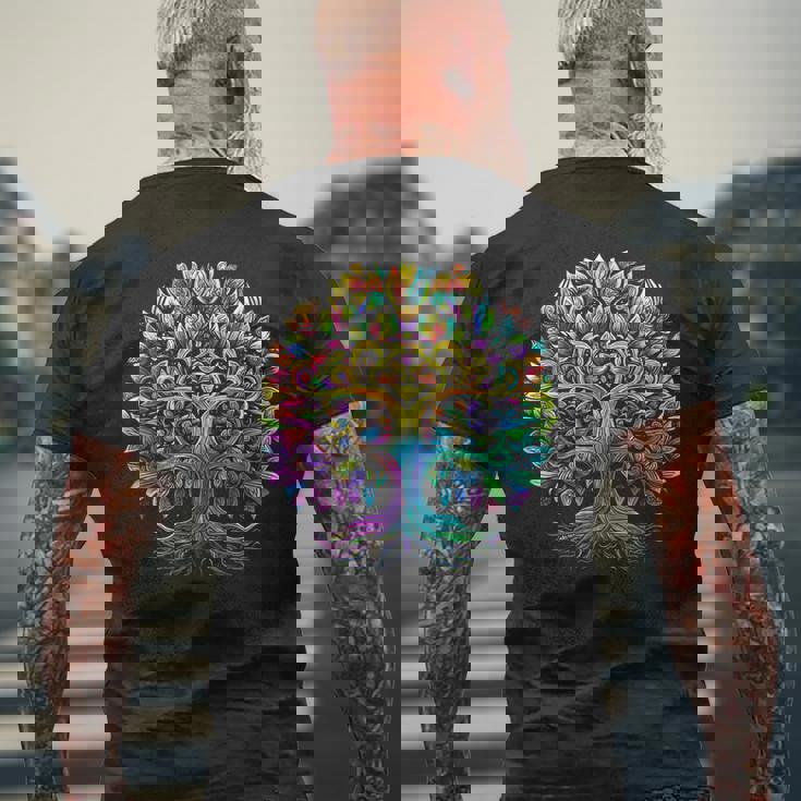 Full Foliage Tree Of Life 葉がいっぱいのレインボー生命の木 メンズTシャツ バックプリント 高齢者への贈り物