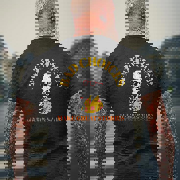 Bad Choices Make Greattories スケルトンカクテルパーティー メンズTシャツ バックプリント 高齢者への贈り物
