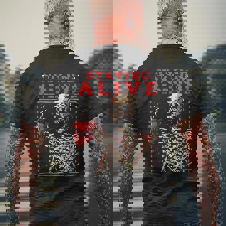 kulltaying Alive スケルトン ドリンクコーヒー メンズTシャツ バックプリント 高齢者への贈り物