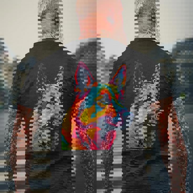 GERMAN SHEPHERD Rainbow Pop Art Retro Paint Splatter Dog Tank Top Men's Back Print T-Shirt Gifts for Old Men