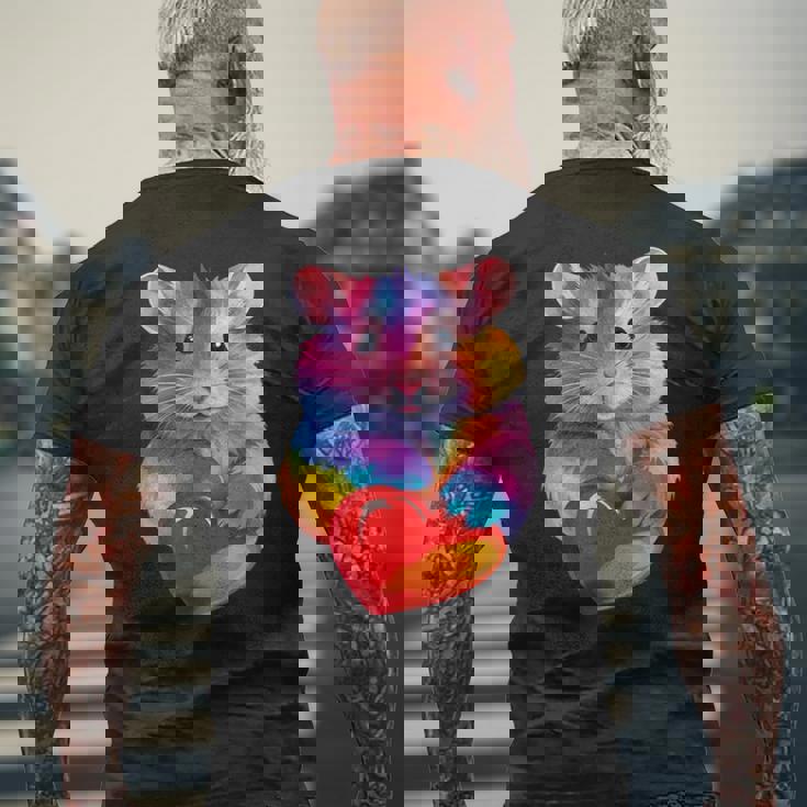 Hamster Coloré Tenant Un Cœur Mignon Arc-En-Ciel Aquarelle T-shirt imprimé au dos Cadeaux pour les vieillards