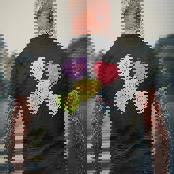 Heart Candy Forensics Science Valentines Scene Investigation Men's Back Print T-Shirt Gifts for Old Men