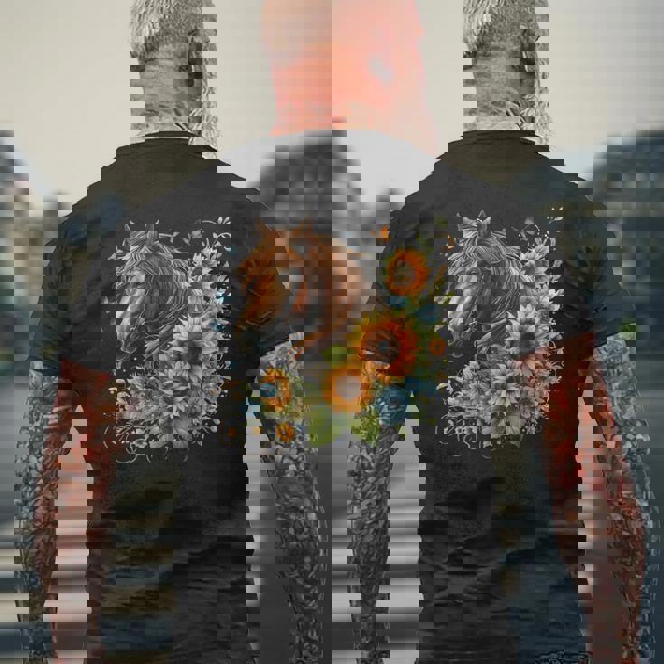 Horse Sunflower Butterfly Country Western Boho Horses Riding Men's Back Print T-Shirt Gifts for Old Men