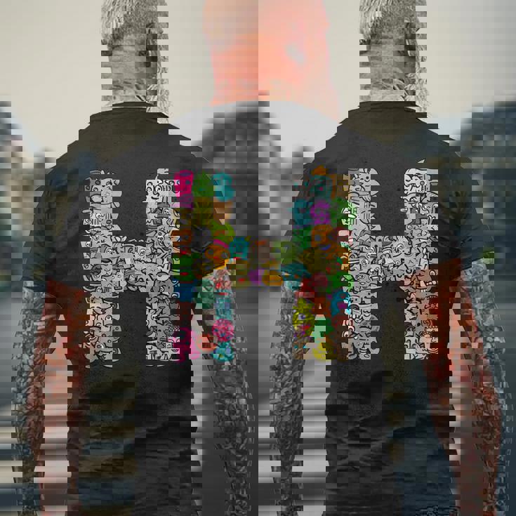 Hモンスターズ アルファベットネーム イニシャル キュート モノグラム メンズTシャツ バックプリント 高齢者への贈り物