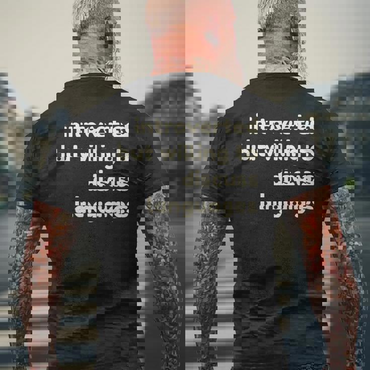 Introverted But Willing To Discuss Languages Introverts メンズTシャツ バックプリント 高齢者への贈り物