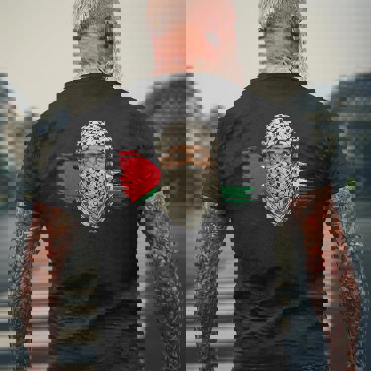 Keffiyehスカーフのパレスチナの若い男 パレスチナサポーター メンズTシャツ バックプリント 高齢者への贈り物