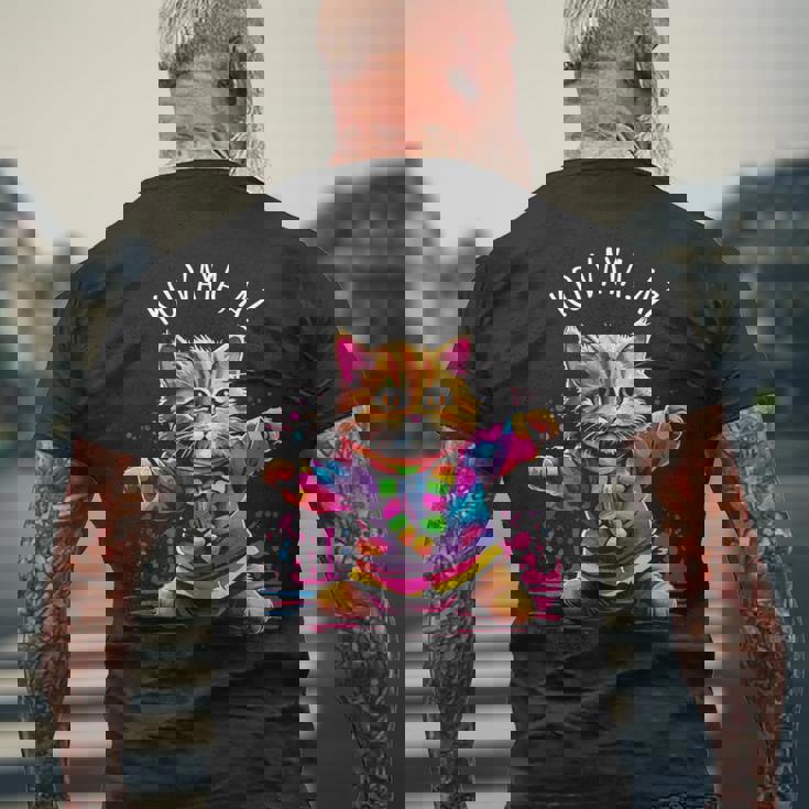 Koaya アリゾナ 踊る猫 カラフル かわいい キティ デザイン 長袖tシャツ メンズTシャツ バックプリント 高齢者への贈り物