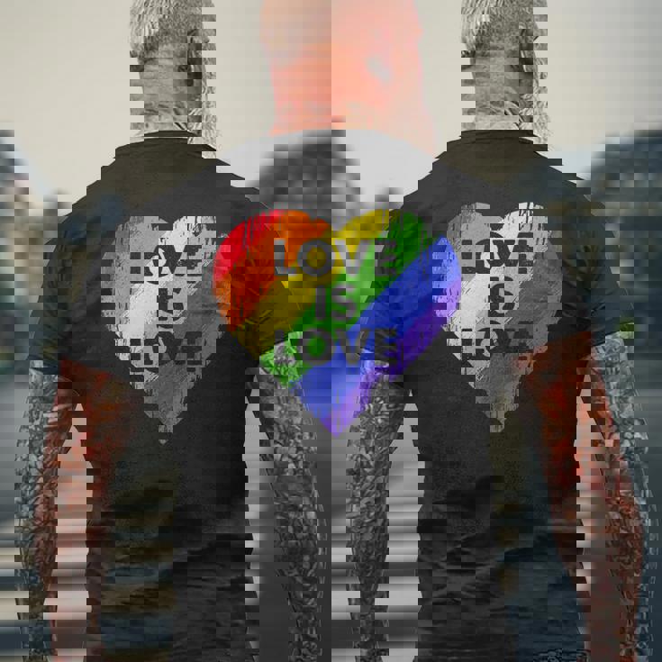 Lgbt Love Is Lovetシャツレトロハートゲイレズビアンプライド月間 メンズTシャツ バックプリント 高齢者への贈り物