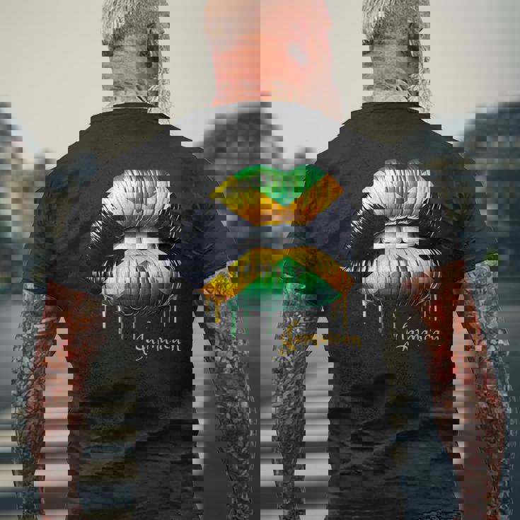 Lips Jamaican Flag Jamaica Love Travelacation メンズTシャツ バックプリント 高齢者への贈り物