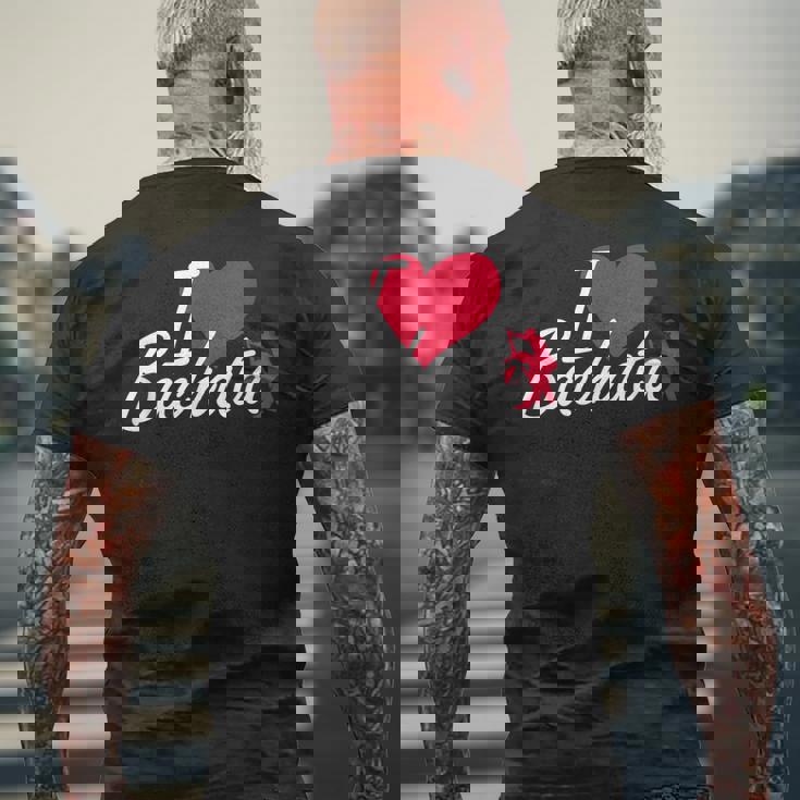 I Love Bachata Latin America ドミニカダンスレッスン メンズTシャツ バックプリント 高齢者への贈り物