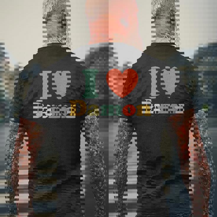 I Love Damon I Heart Damon レッド ハート バレンタイン メンズTシャツ バックプリント 高齢者への贈り物