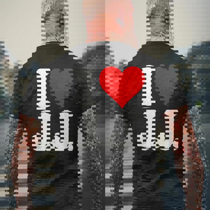 I Love Heart JJ Jj J J イニシャル メンズTシャツ バックプリント 高齢者への贈り物