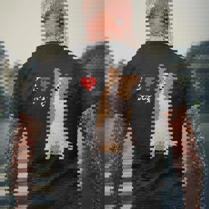 I Love My & Red Merle ボーダーコリー ドッグラバー。 メンズTシャツ バックプリント 高齢者への贈り物