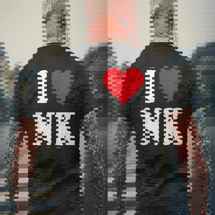 I Love Nk Initials I Heart NK First Last Name N K メンズTシャツ バックプリント 高齢者への贈り物