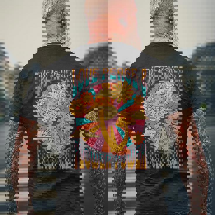 Love Peace ヒッピーコスチューム 60年代 70年代 フラワーフェスティバル衣装 メンズTシャツ バックプリント 高齢者への贈り物