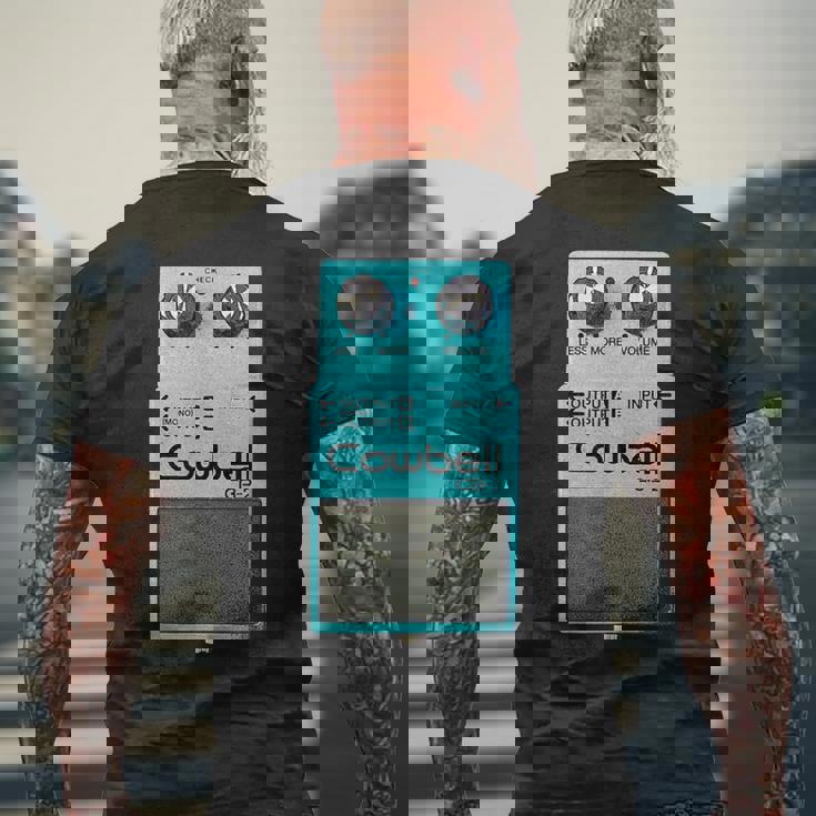 Mehr Cowbell ミュージシャン ミーム パロディ ギターペダル メンズTシャツ バックプリント 高齢者への贈り物