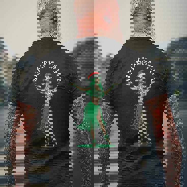 Mele Kalikimaka レトロ クリスマス フラガール シャカ ハワイ メンズTシャツ バックプリント 高齢者への贈り物