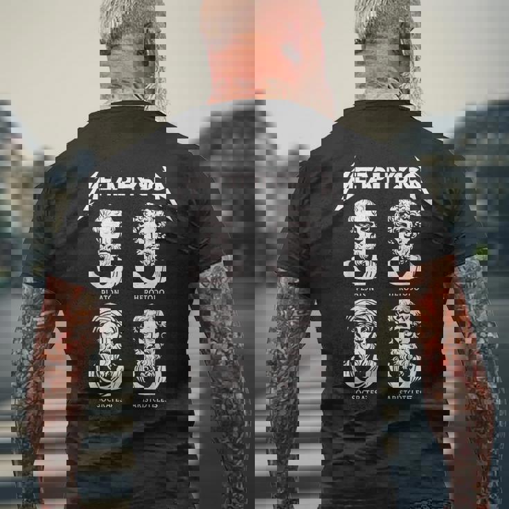 Metaphysica 面白いギリシャ哲学者ロックレトロデザイン メンズTシャツ バックプリント 高齢者への贈り物