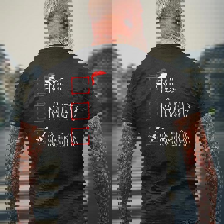 Nice Naughty Armenian Christmas Armenia Roots Heritage Men's Back Print T-Shirt Gifts for Old Men