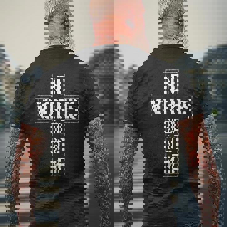 No Worries God-Got Me キリスト教 宗教 信仰 イエス 聖書 メンズTシャツ バックプリント 高齢者への贈り物