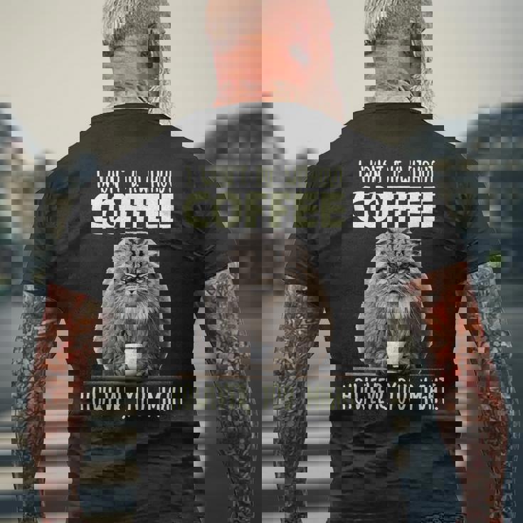 Pallas Catコーヒー愛好家のための朝の不満 マヌルネコ 長袖tシャツ メンズTシャツ バックプリント 高齢者への贈り物