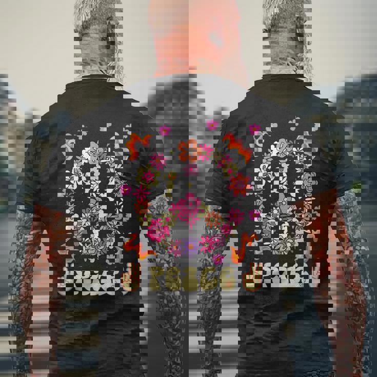 Peace 60年代風 フラワーデザイン メンズTシャツ バックプリント 高齢者への贈り物