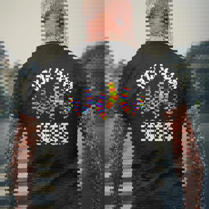 Rock Yourocks Awareness World Downyndrome Day メンズTシャツ バックプリント 高齢者への贈り物