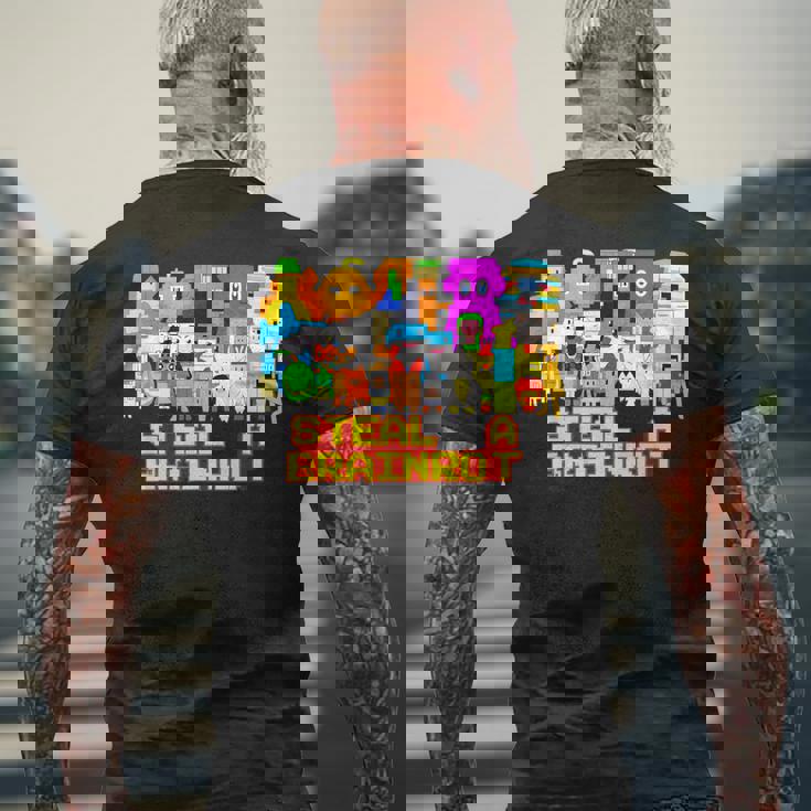 Steal A Brainrot Meme ビデオゲーム キッズゲーマー メンズTシャツ バックプリント 高齢者への贈り物