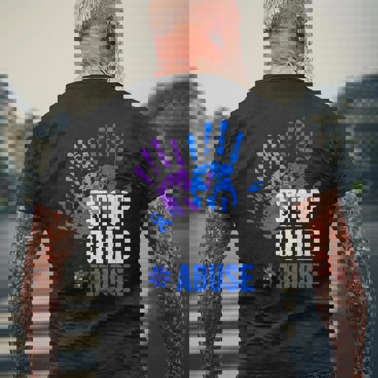 Stop Child Abuse 児童虐待をやめなさい メンズTシャツ バックプリント 高齢者への贈り物