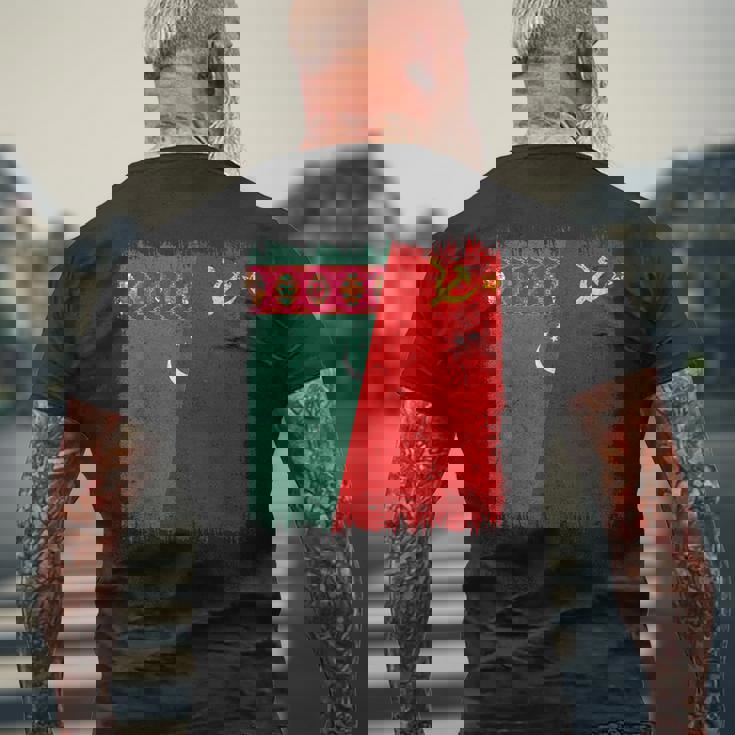 Turkmenistan Soviet Union Flag Turk CCCP Heritage Men's Back Print T-Shirt Gifts for Old Men