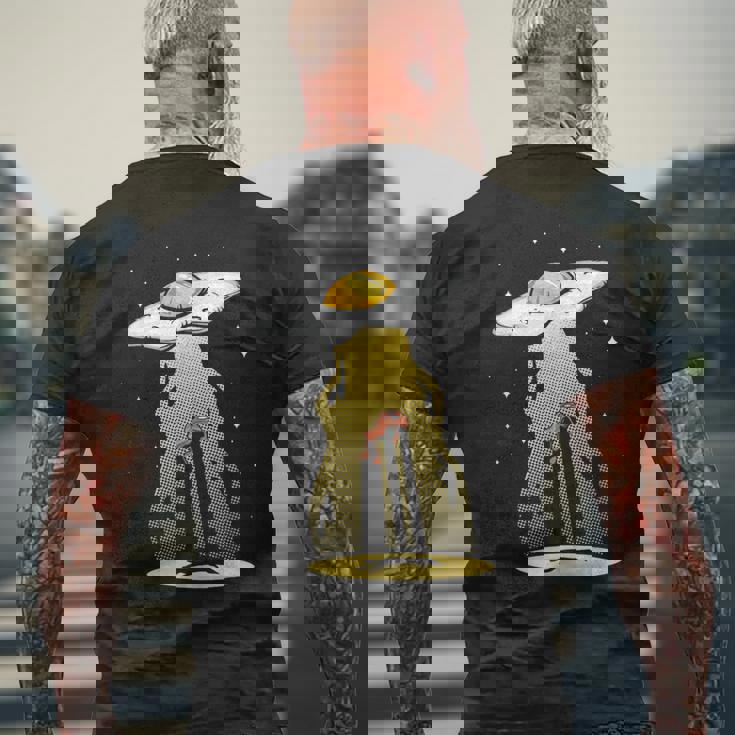 Ufo 卵 ベーコン アブダクション 面白い 宇宙人 朝ごはん 銀河系 食品 メンズTシャツ バックプリント 高齢者への贈り物