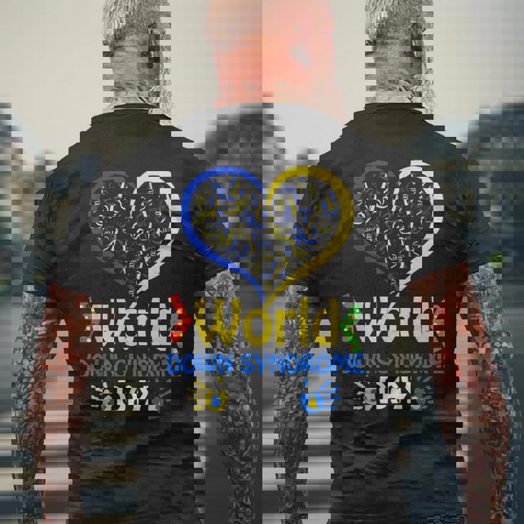 World Downyndrome Day Upport And Awareness 321 メンズTシャツ バックプリント 高齢者への贈り物