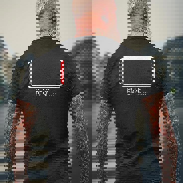 「 Help Me バッテリー 電池切れ」おもしろ 筆文字！服 面白い文字入り メンズTシャツ バックプリント 高齢者への贈り物