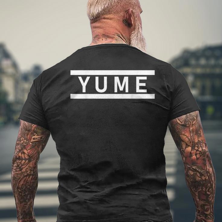 「Yume」ヘボン式「ゆめ」「ユメ」下の名前 ローマ字 名入れ 名乗り ラテン文字 綴り メンズTシャツ バックプリント 高齢者への贈り物