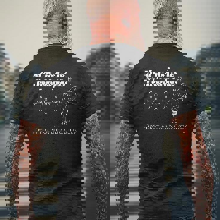 「アデノシン三リン酸（さんリンさん）：世界で一番 貴重な通貨」英語 生物学 生化学 生物化学 科学 理科 有機化学 長袖tシャツ メンズTシャツ バックプリント 高齢者への贈り物