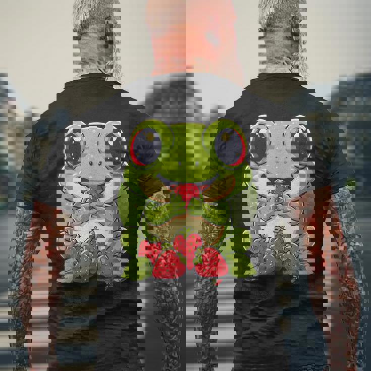 いちごカエル 図面 アートワーク いちご 動物 アート メンズTシャツ バックプリント 高齢者への贈り物