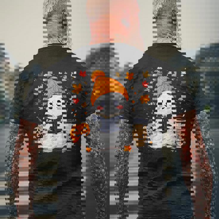 おばけ読書本 紅葉 ハロウィン ゴーストコーヒー メンズTシャツ バックプリント 高齢者への贈り物