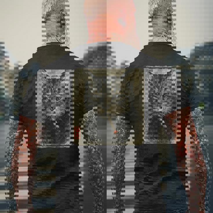 おもしろい 悲しい猫 喫煙 タバコ ミーム 恋人 墨絵 日本語 メンズTシャツ バックプリント 高齢者への贈り物