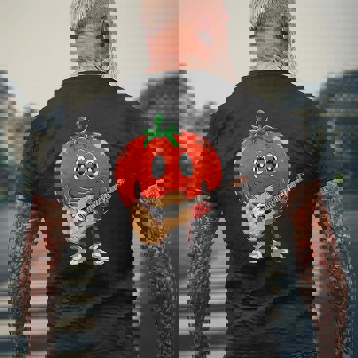 おもしろギタリスト トマト 演奏 ギター ミュージシャン トマト ギター メンズTシャツ バックプリント 高齢者への贈り物