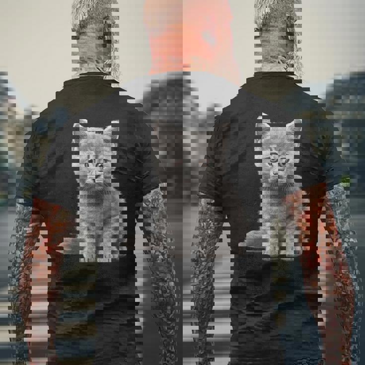 かわいいブリティッシュショートヘア 猫好きの子猫 メンズTシャツ バックプリント 高齢者への贈り物
