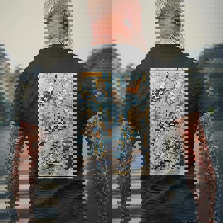 かゑるづくし 擬人化された蛙が 歌川国芳 日本の侍カエル 日本の伝統芸術 浮世絵 ヴィンテージの美学 メンズTシャツ バックプリント 高齢者への贈り物