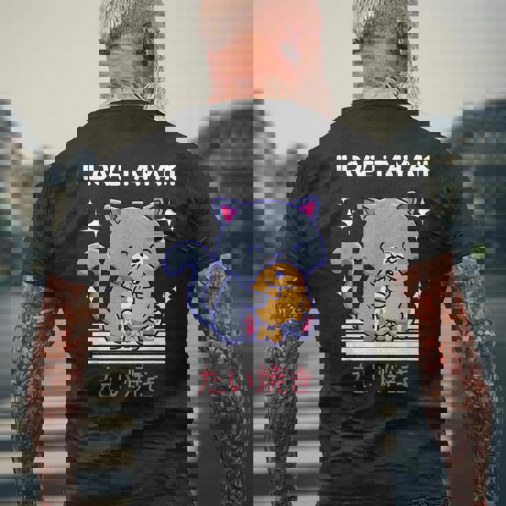 たい焼きが大好き かわいい かわいい 猫がたい焼きを食べる 日本アニメ メンズTシャツ バックプリント 高齢者への贈り物