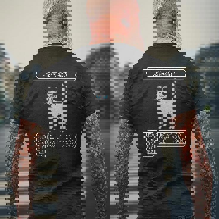 ねこがあらわれた！ 猫好き ゲーム好き ネコ飼い ネコママ 猫ママ ネコパパ 猫パパ Rpg ゲーム 猫 ねこ ネコ 長袖tシャツ メンズTシャツ バックプリント 高齢者への贈り物