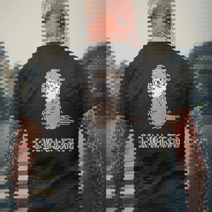 ゆるカワウソさん まるくん『はろー』 コツメカワウソ かわいい キャラクター イラスト メンズTシャツ バックプリント 高齢者への贈り物