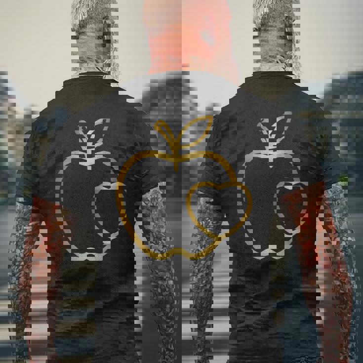 りんご ハート ラインアート かわいい シンプル デザイン 長袖tシャツ メンズTシャツ バックプリント 高齢者への贈り物