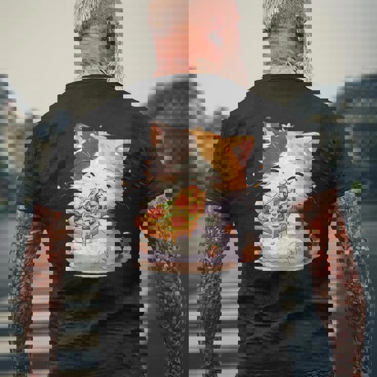 わがまま猫 ピザねこ ラーメン好き かわいい おもしろ マンガ メンズTシャツ バックプリント 高齢者への贈り物