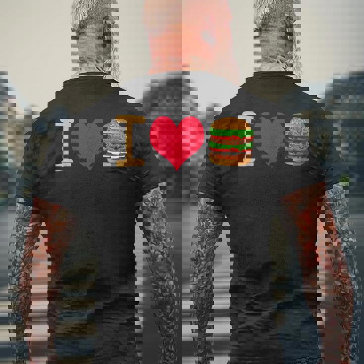 アイ・ラブ・デラックス・ハンバーガー メンズTシャツ バックプリント 高齢者への贈り物