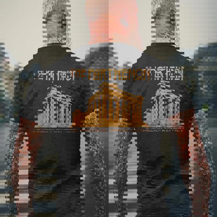 アクロポリスのパルテノン神殿 アテネ ギリシャ メンズTシャツ バックプリント 高齢者への贈り物