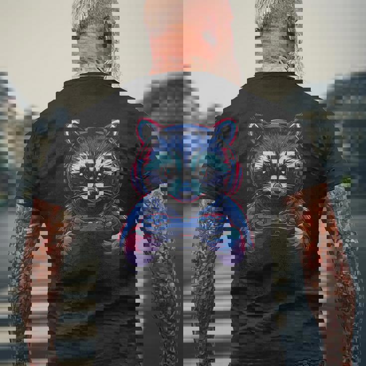 アライグマ ビデオ ゲーム ゲーマー ギャンブラー コンピューター ゲーマー アライグマ メンズTシャツ バックプリント 高齢者への贈り物